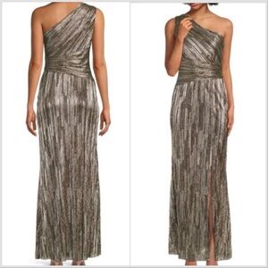 Eliza J One-Shoulder Multi color Metallic Pleated Gown Women’s Size 4 Formal New